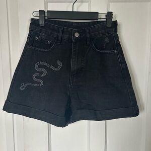 Disturbia Black High Waist Denim Shorts with Snake Detail